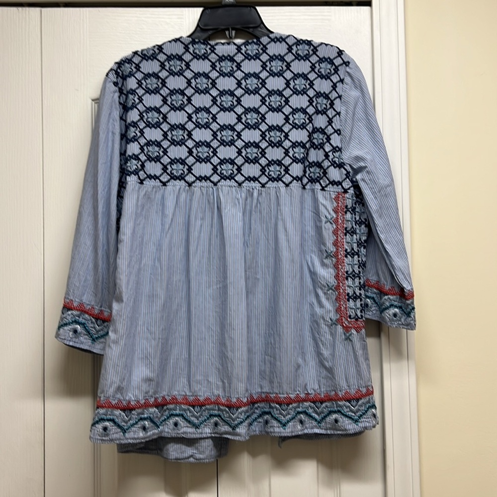 Johnny Was Blue And White Embroidered Cardigan Size Large - Picture 5 of 5